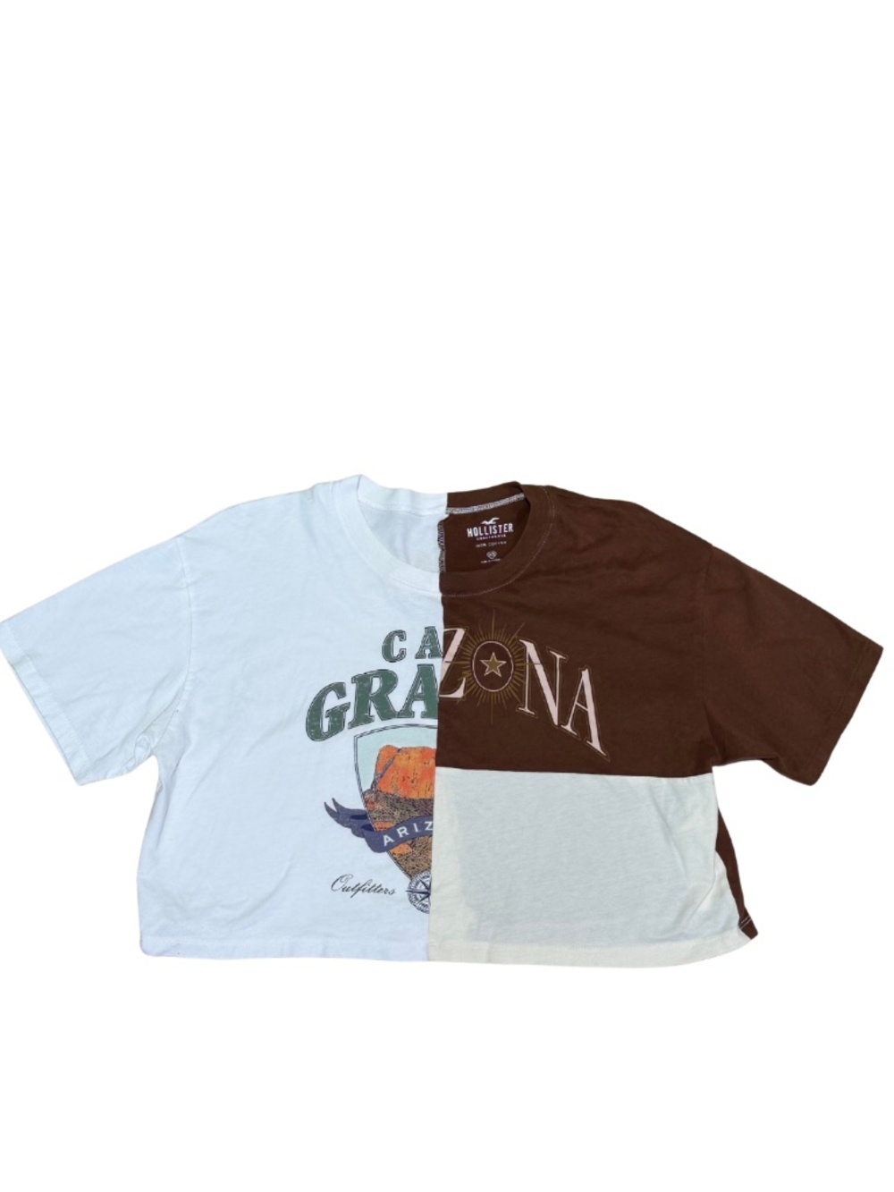 Hollister California Arizona Split Colorblock Graphic Crop Top Tee XS